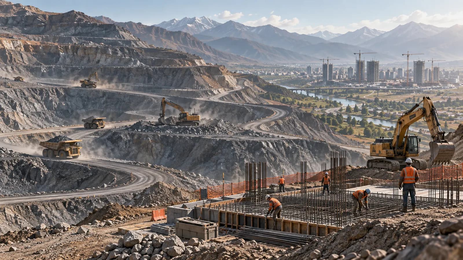Ilustración de distintos entornos de construcción minera y convencional
